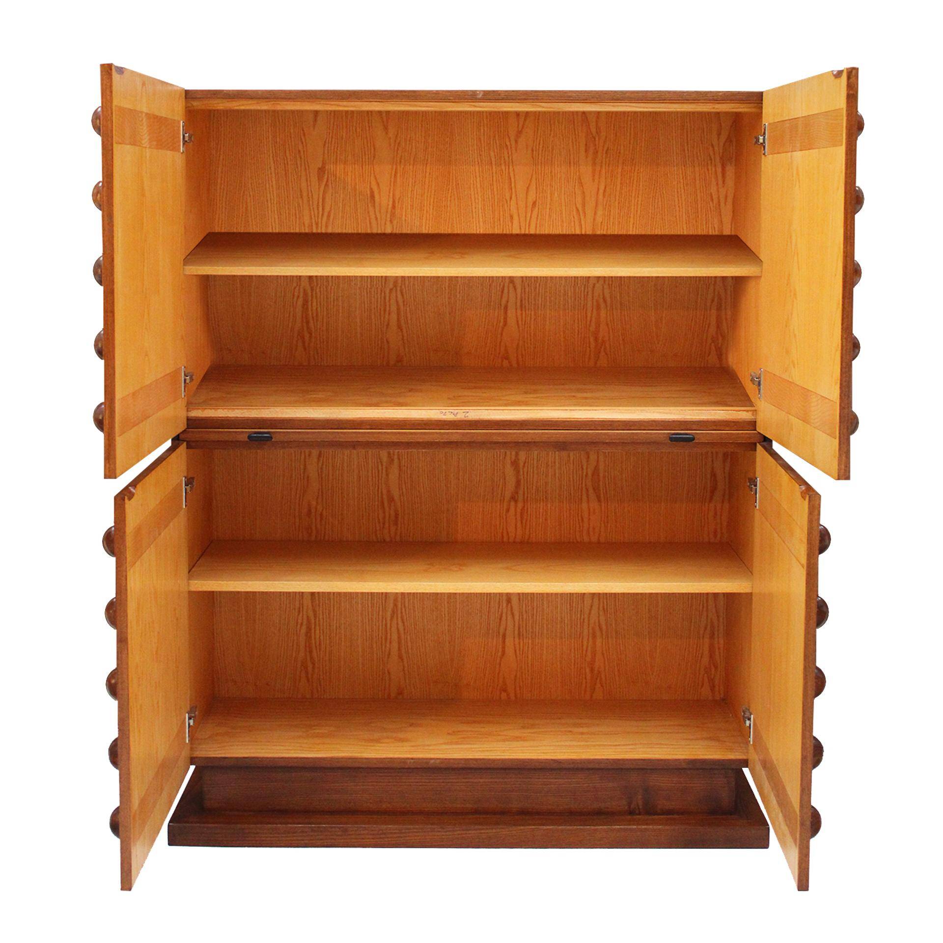 Brutalist Style Italian Dry Bar made of Oak Wood, Hand-carved Drinks Cabinet