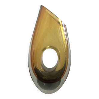 Vase art déco jaune de style Murano