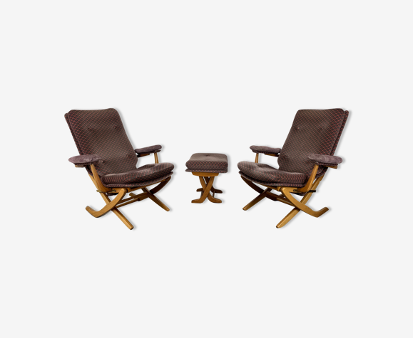 Paire de fauteuils et ottoman vintage poly x par polyconfort