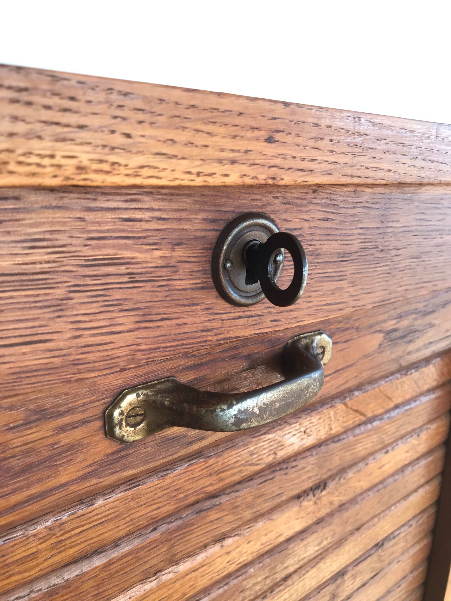 Vintage curtain binder in solid brown oak year 50