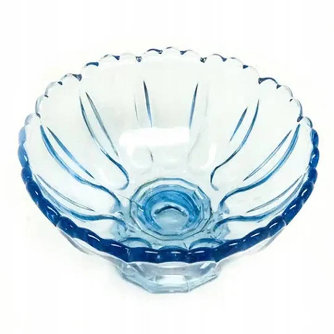 Saladier moderne du milieu du siècle, verre pressé bleu, Ząbkowice, Pologne, années 1970