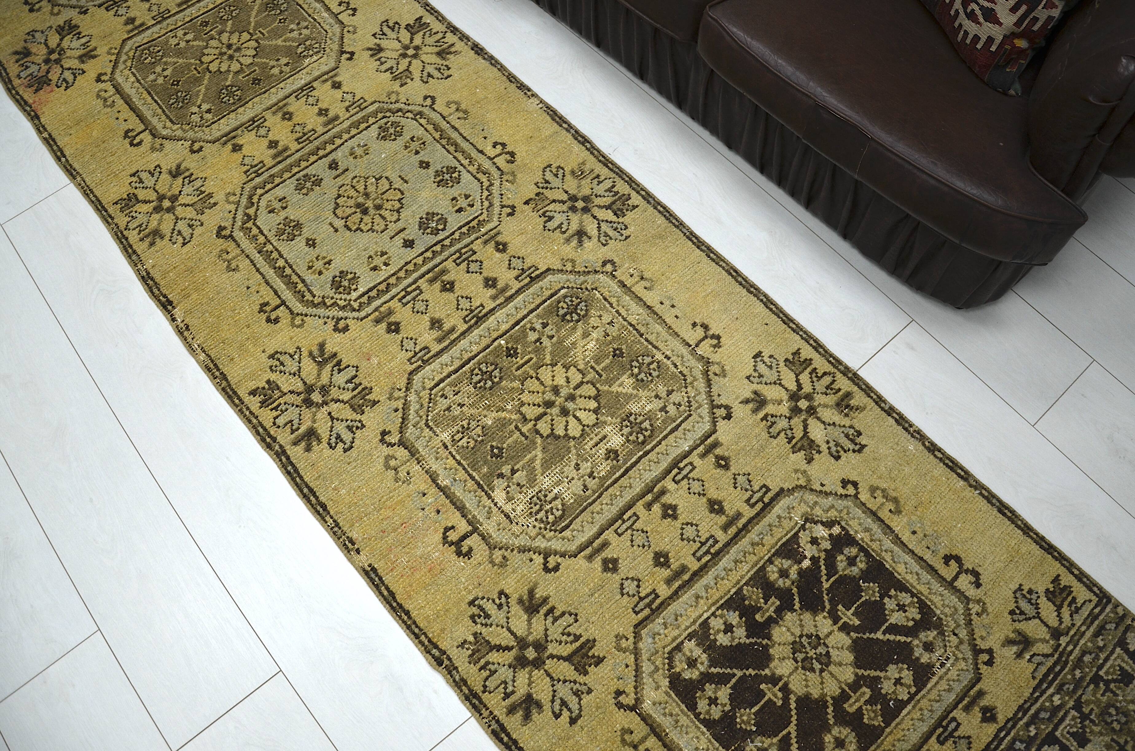 Yellow & Brown Turkish Wool Rug sku 2223