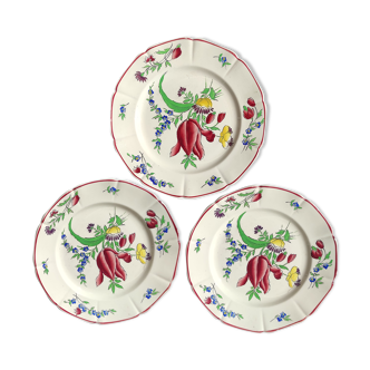 Lot 3 assiettes décor fleurs de Boch freres à la louvière et marque en creux