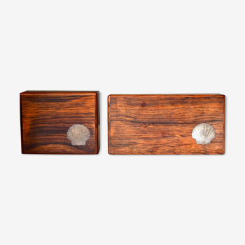 Ensemble de deux boîtes en bois modernes danoises vintage avec des incrustations sterling, années 1960