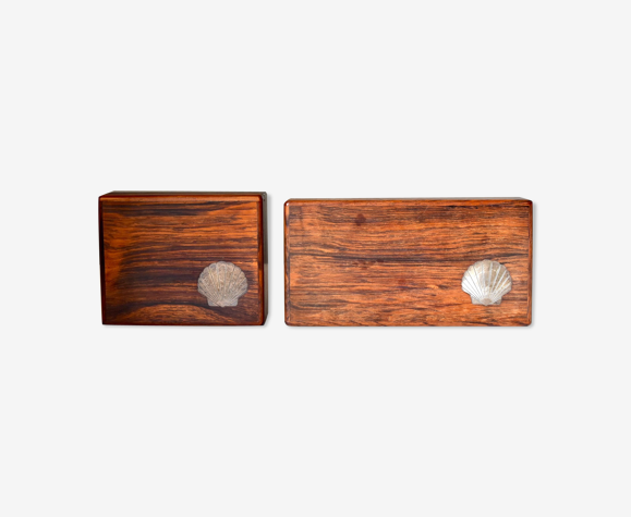 Ensemble de deux boîtes en bois modernes danoises vintage avec des incrustations sterling, années 1960
