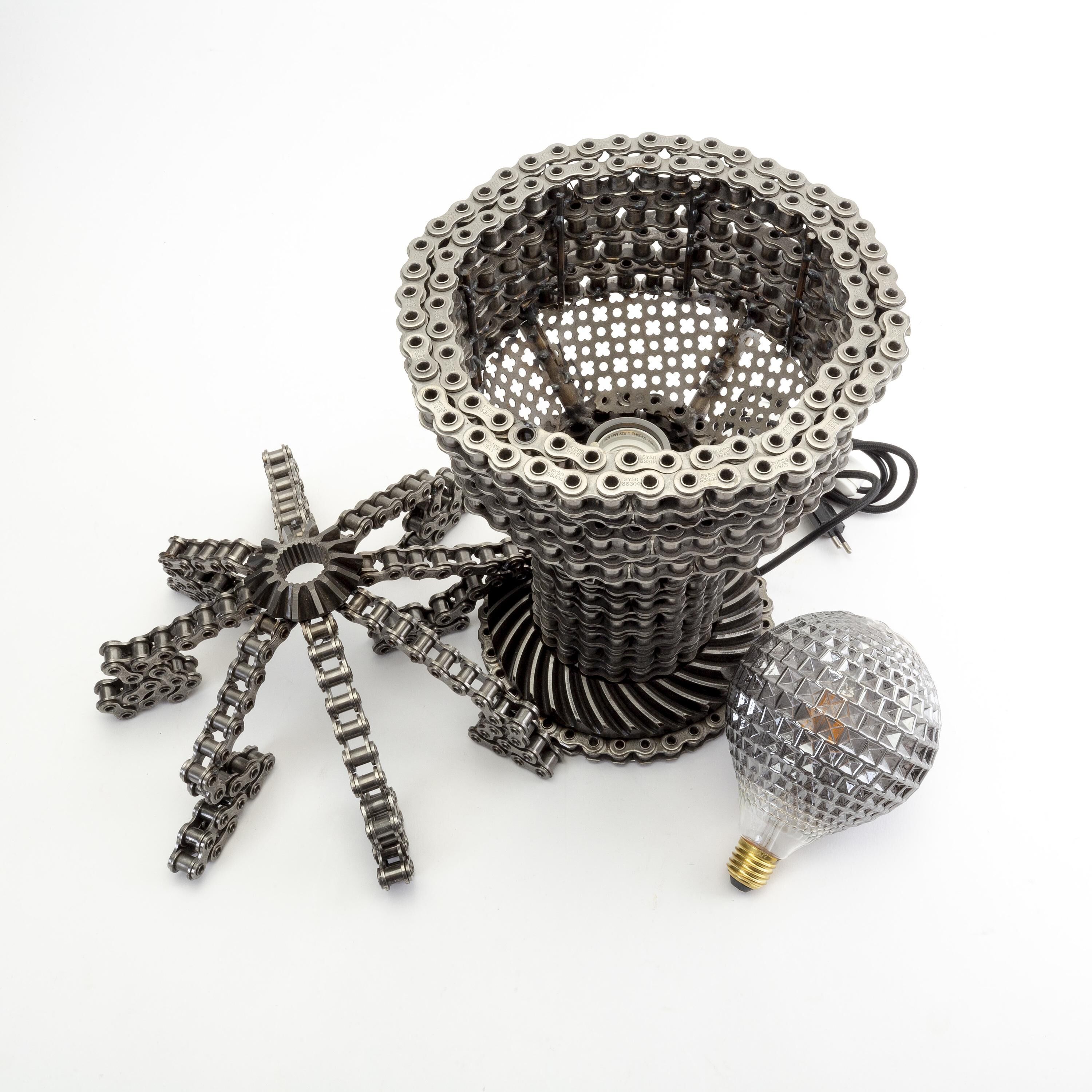 Unique metal chain table lamp, Sweden, 2000s