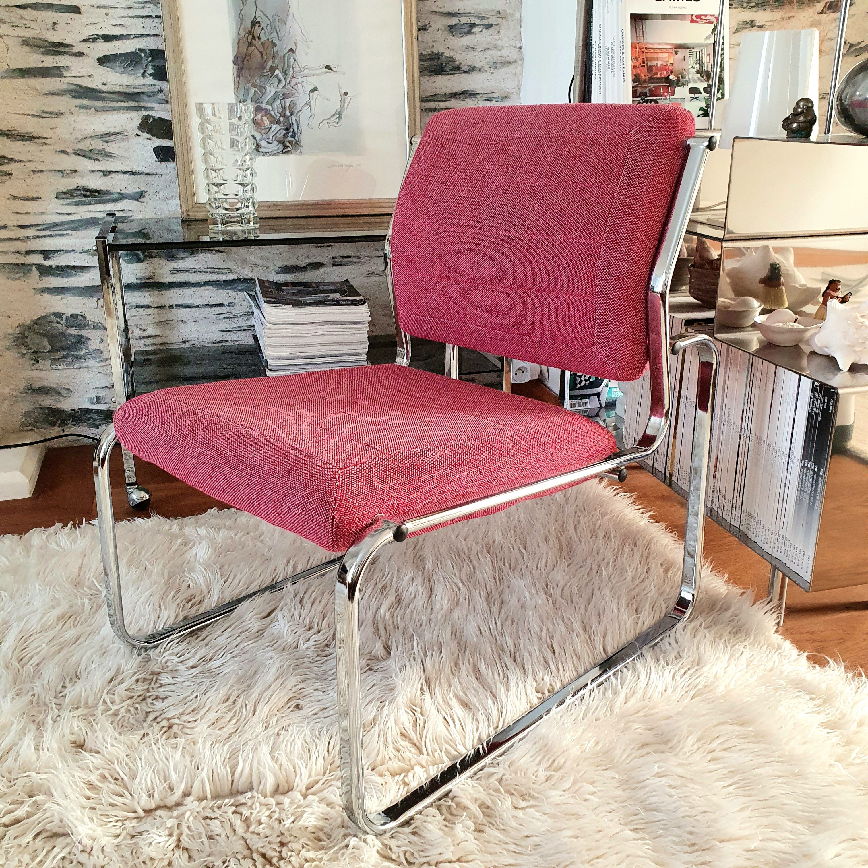 Pair of Atal chrome low chairs 1970