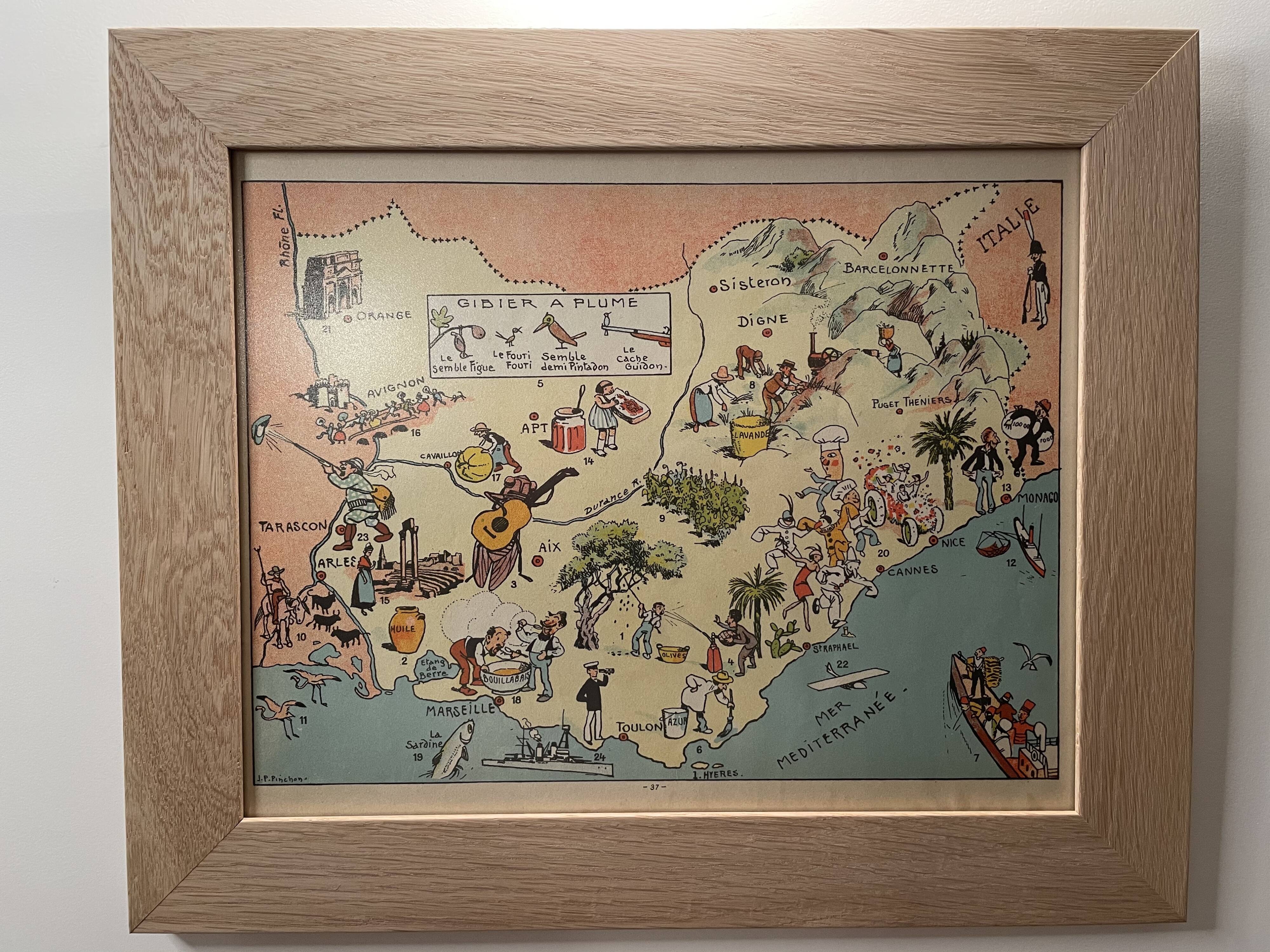 Vintage poster illustrated map of Provence - JP Pinchon