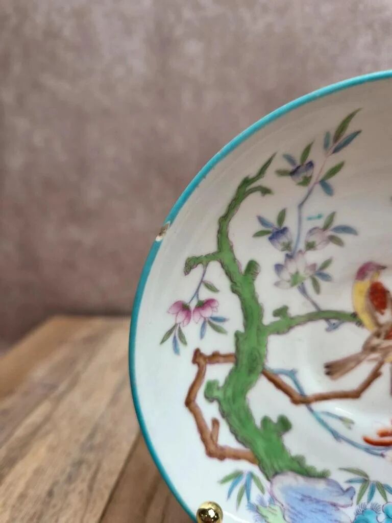 Antique Minton English Porcelain saucer – bird and flowering branch design – Chinese style