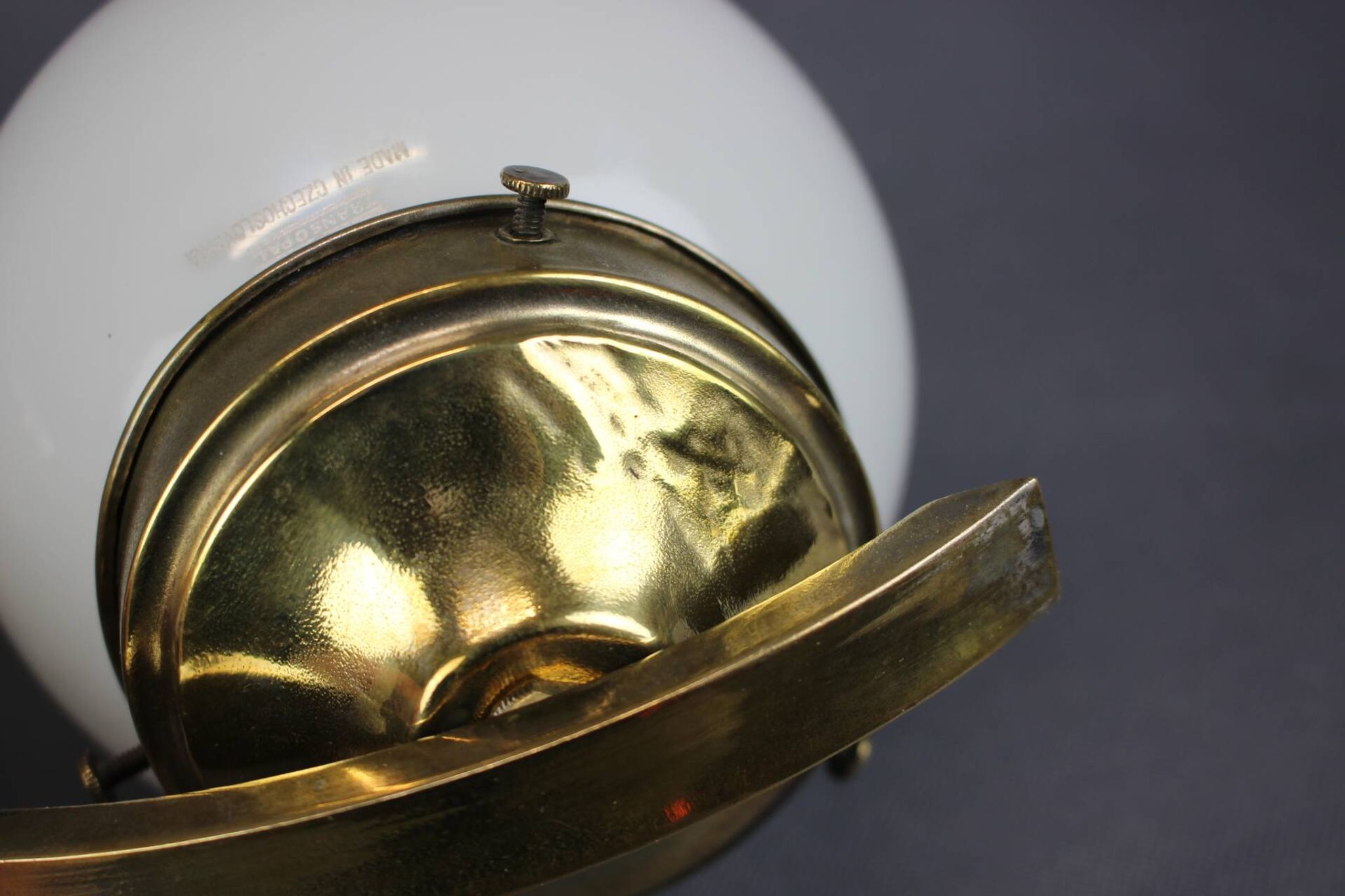 Pair of Art Deco wall sconces in brass and opaline glass, Europe, 1930s