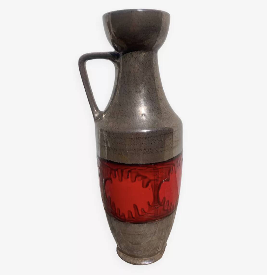 West Germany vase in gray and red glazed ceramic
