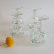 Set of 4 glasses with feet model Véronica Forget-me-nots France vintage