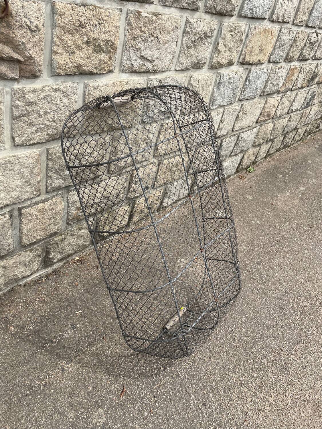 Large vintage metal mesh harvest basket