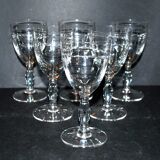 Set of 6 vintage stemmed glasses in glass cut with drops 11.5cm