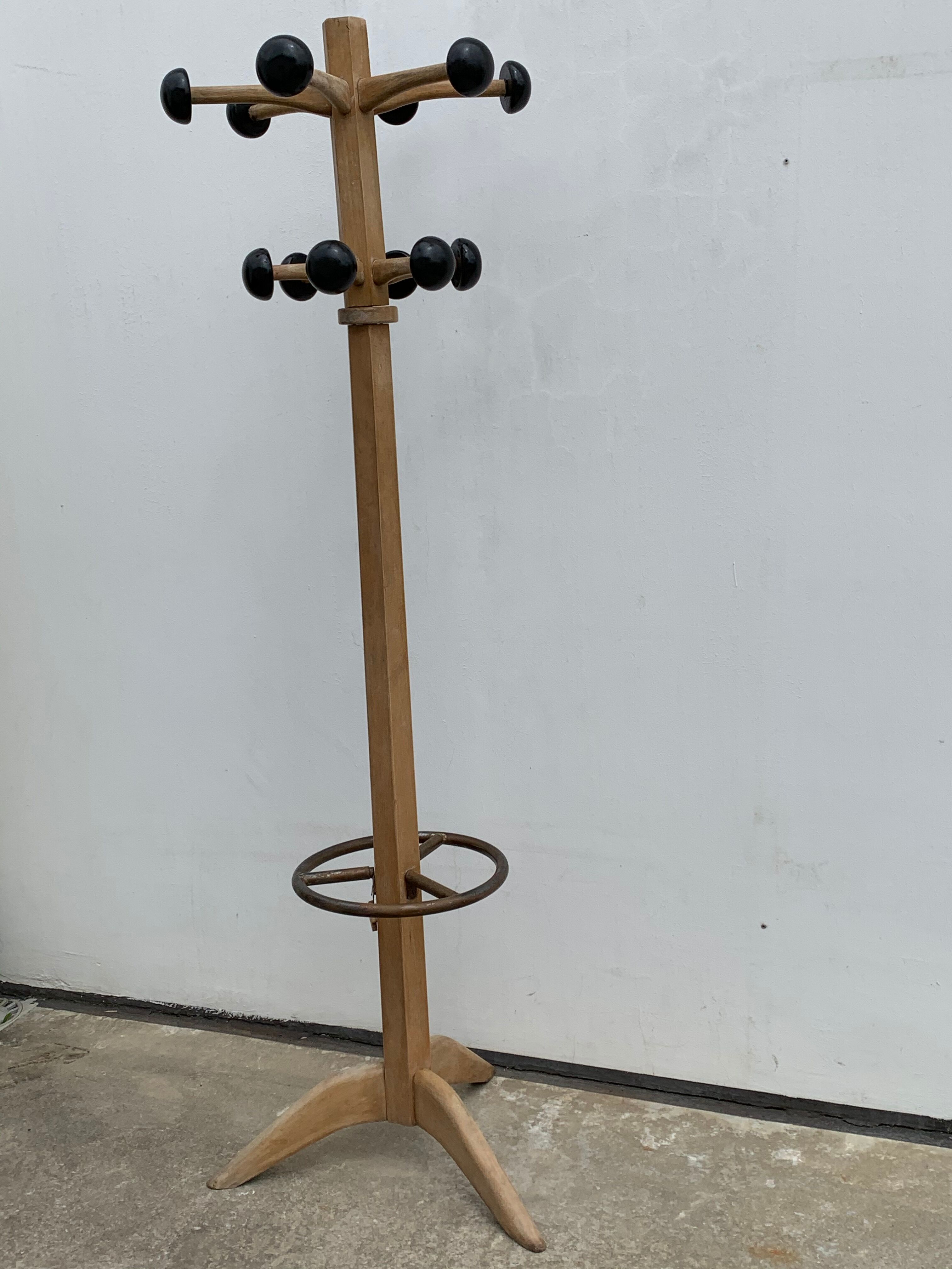 Portemanteau parrot wood tripod 12 black balls Stella 1960
