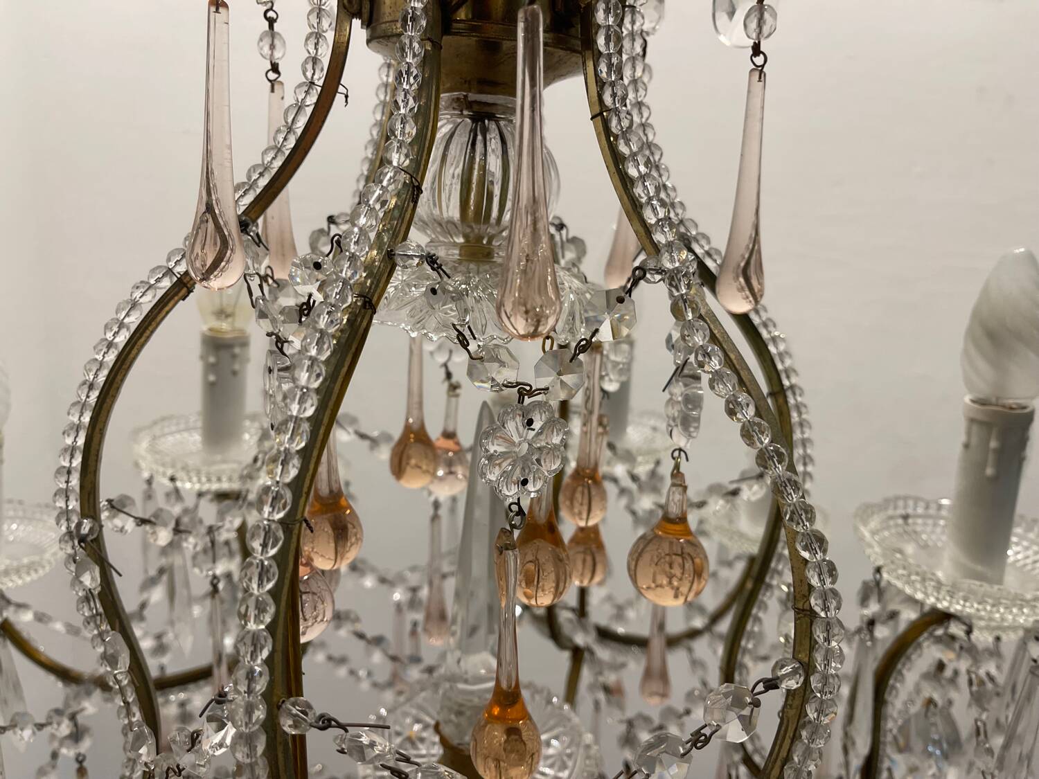 Large Crystal Beaded Pink Murano Glass Chandelier