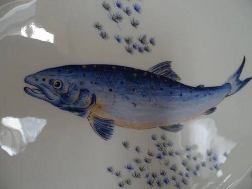 Fish plate limoges "corail la mer" porcelain a. giraud & cie sauviat