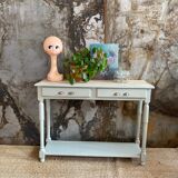 Drawer console raw wood & gray green