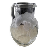 Large water jug with embossed fruit decoration in frosted glass