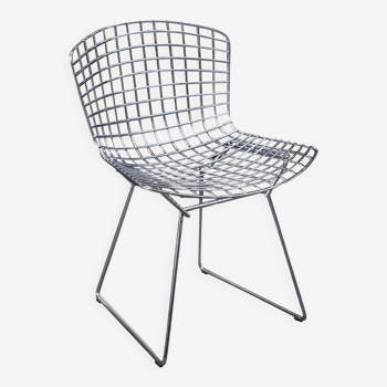 Chaise Wire blanche avec galette d'origine de Harry Bertoia pour Knoll