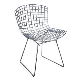 Chaise Wire blanche avec galette d'origine de Harry Bertoia pour Knoll