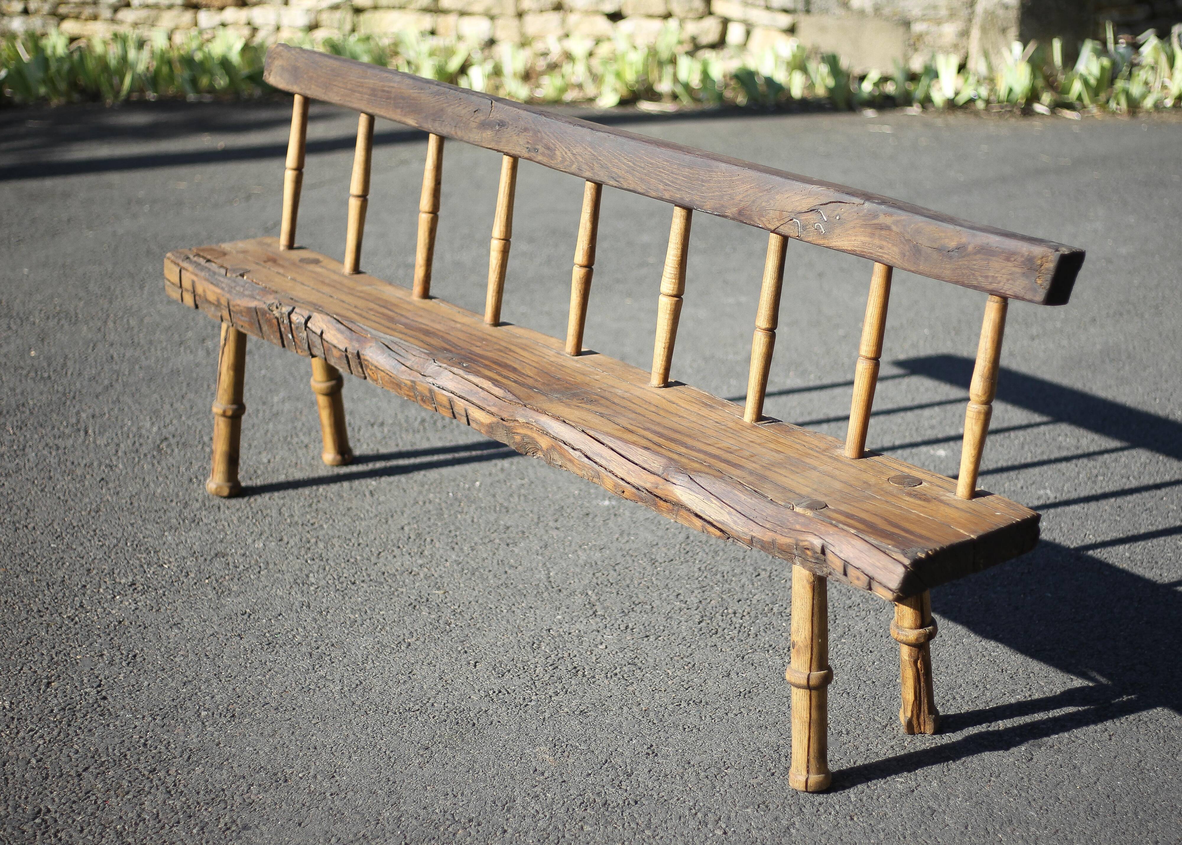 Large vintage wooden bench, old wooden bench, handcrafted bench, brutalist, entrance hall