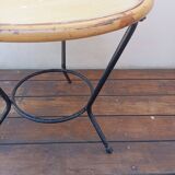 Pedestal tripod coffee table, bamboo top
