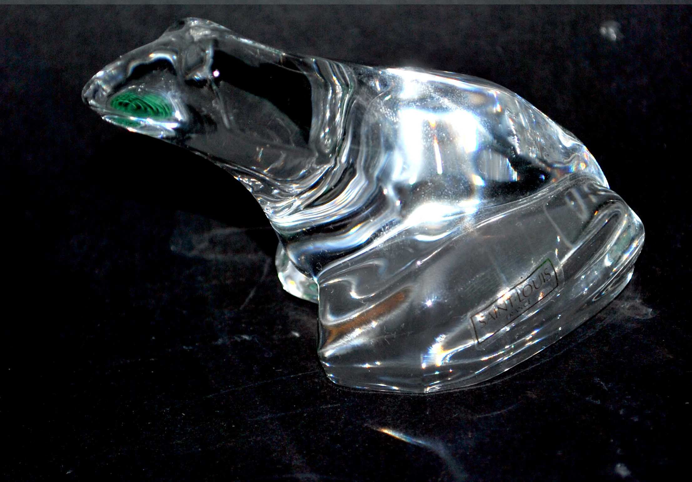 Paperweight statuette frog in crystal of saint-louis signed 6x6x8cm