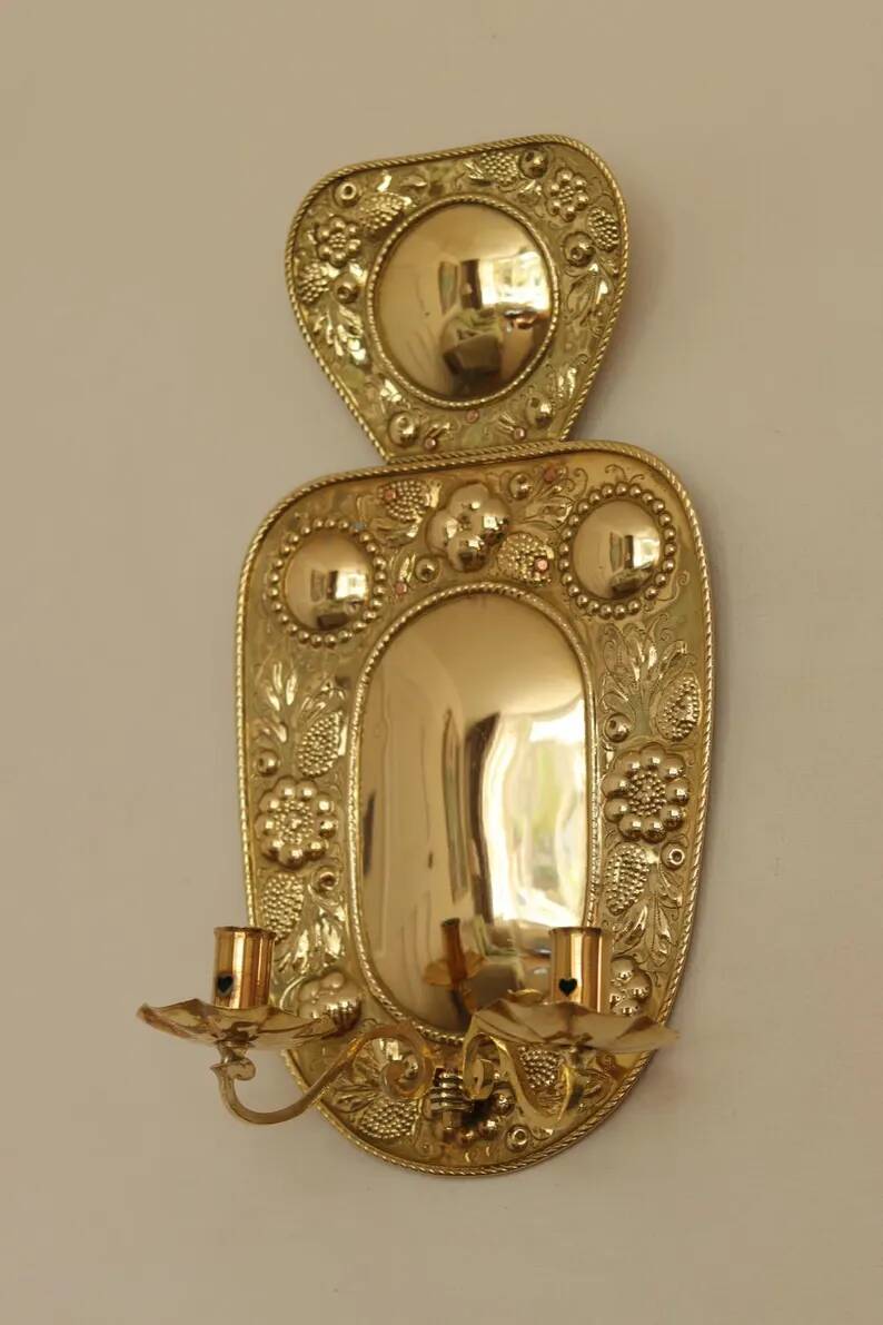 Baroque Style Mid-Century Brass Swedish Sconces