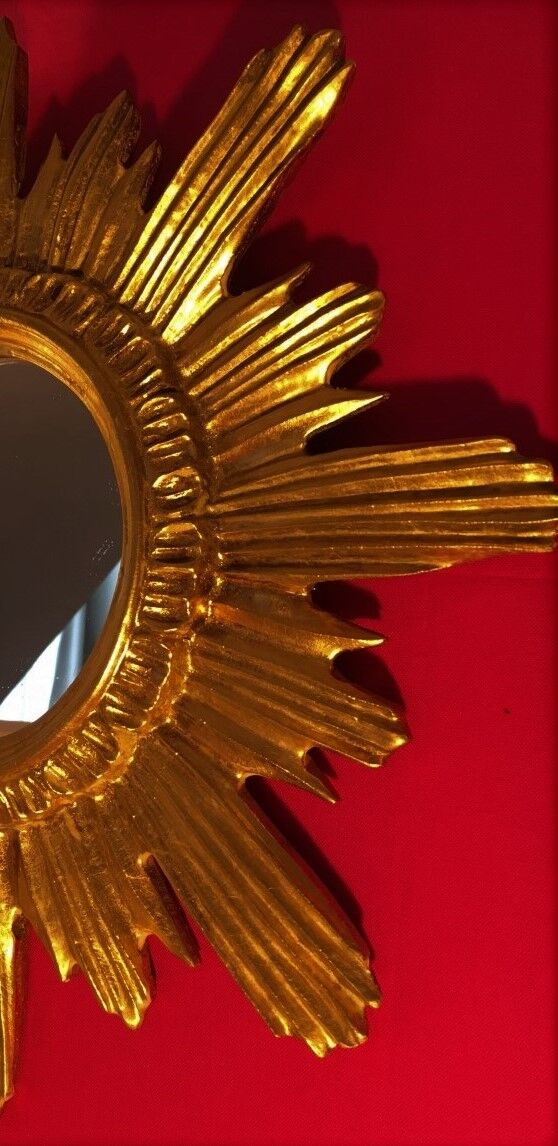Miroir soleil bois doré  42 cm, 1950