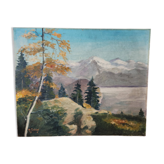 Oil on canvas board, Mountain landscape, French School mid-20th century