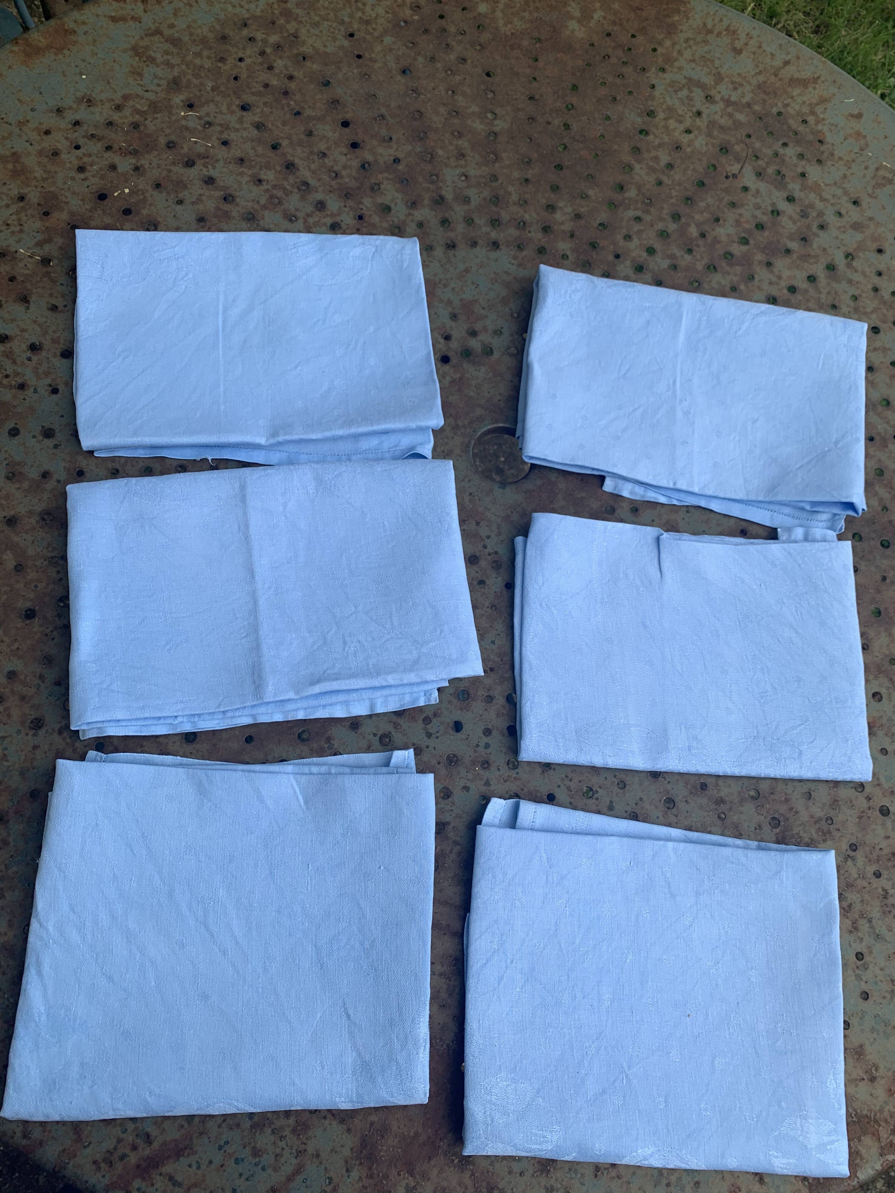 6 large vintage blue dyed damask cotton napkins
