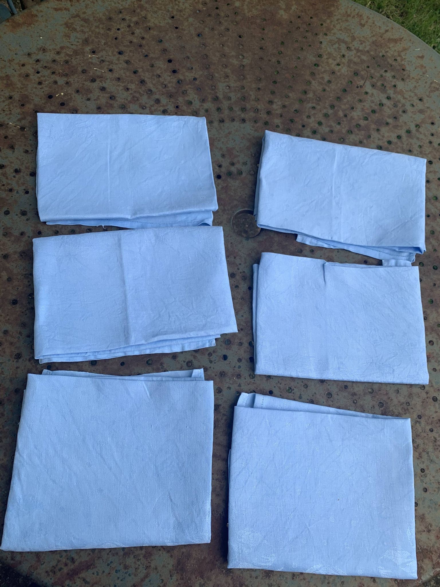 6 large vintage blue dyed damask cotton napkins