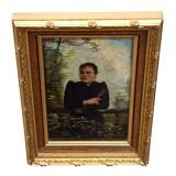 Peinture huile portrait femme XIX ième cadre doré ancien