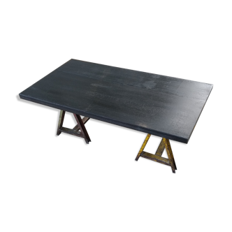 Table basse industrielle pieds trétaux