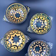 Earthenware Bowls St Jean de Bretagne Set of 4 Hand Decorated Geometric Black