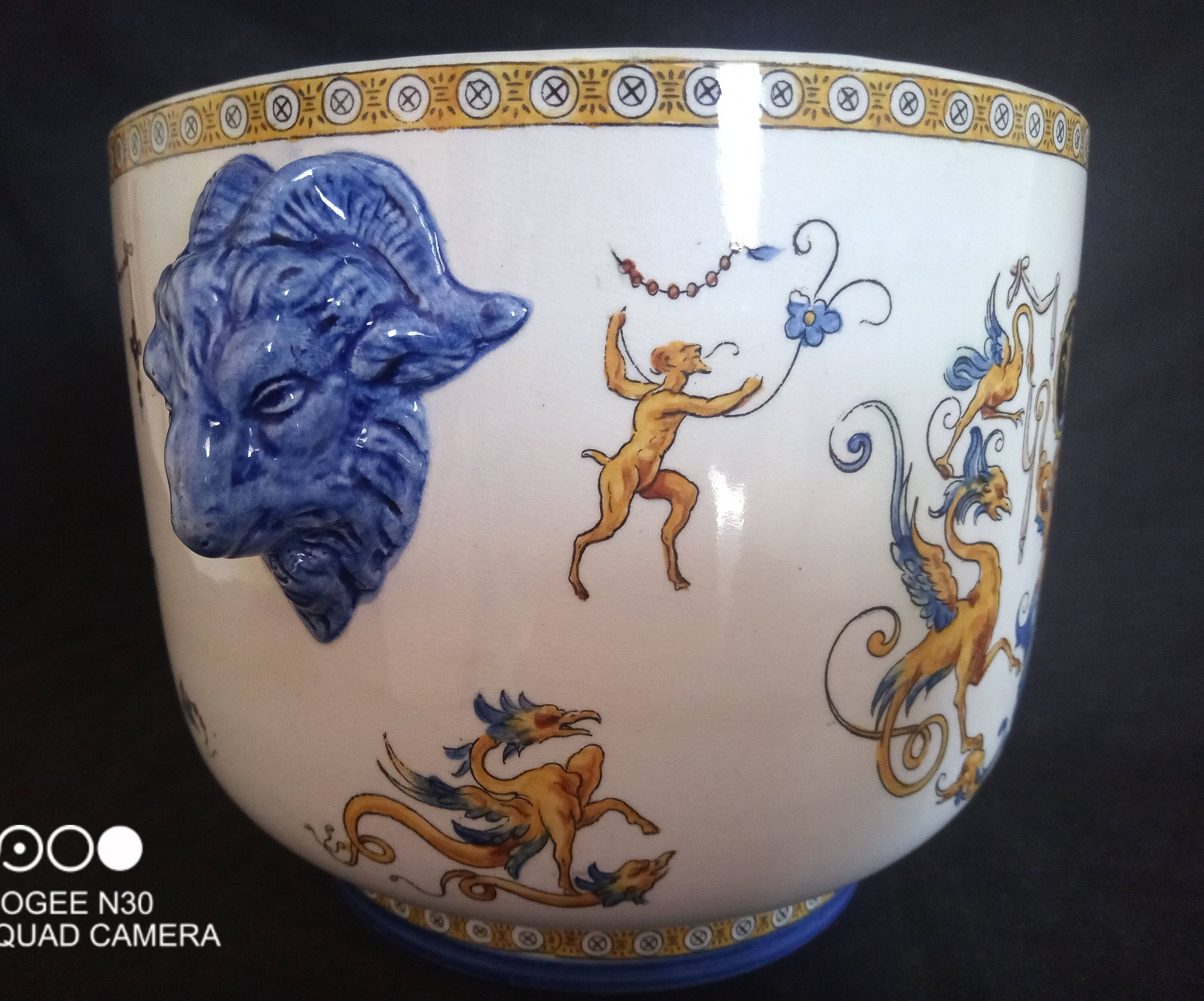 Renaissance Cache Pot in earthenware from Gien, year 1875