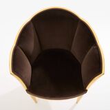 Maurice Dufrène pair of armchairs, gilded wood, brown velvet, 1925.