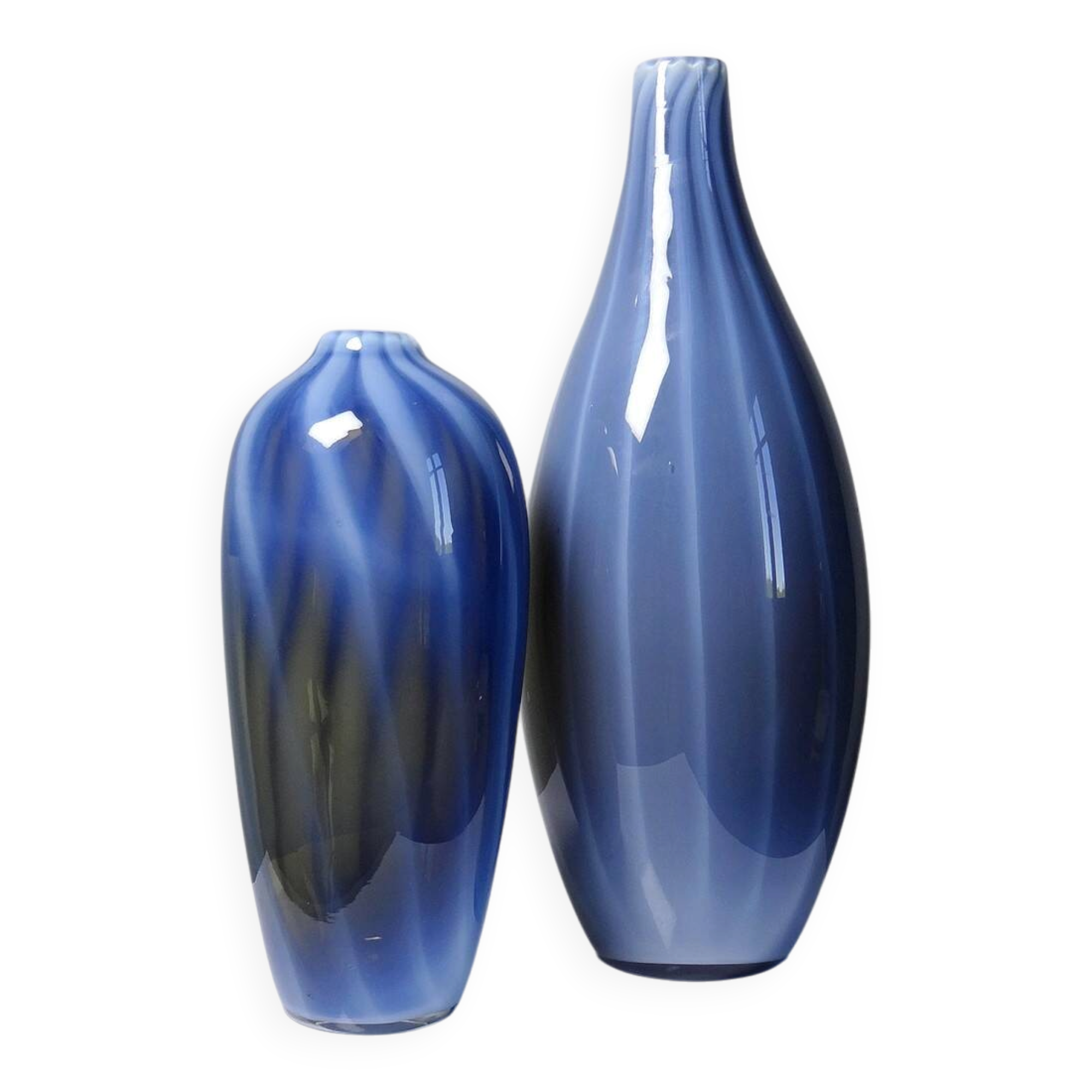 Pair of vintage smoky glass vases lined with opaline Murano bubble glass.