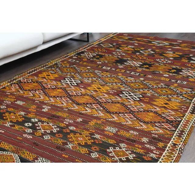 Vintage Turkish Oushak handmade wool cotton red area rug 178x335