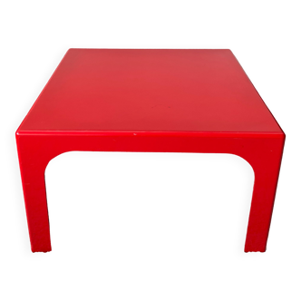 Red lacquered square fiberglass coffee table