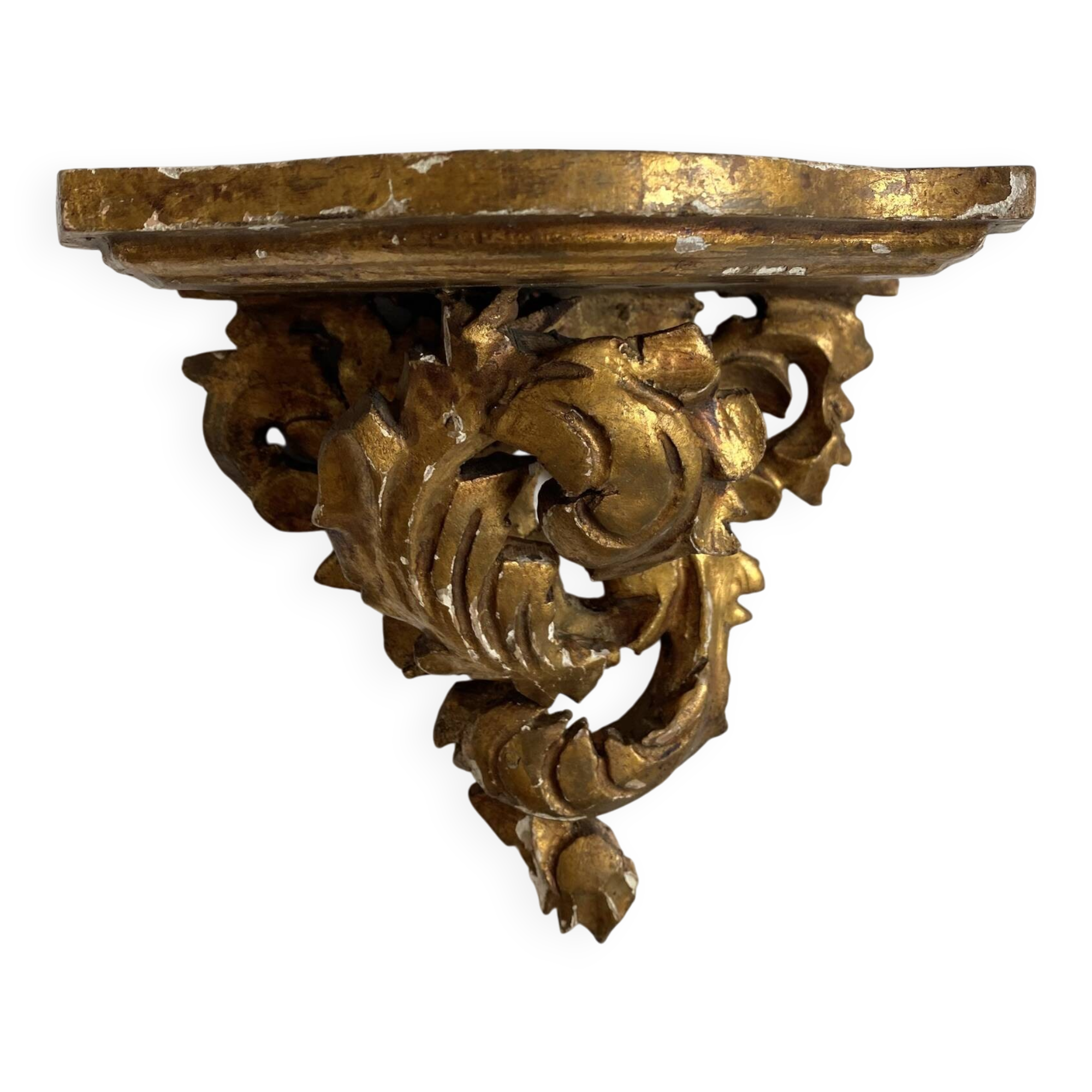 Antique wall console in wood and gilded stucco.