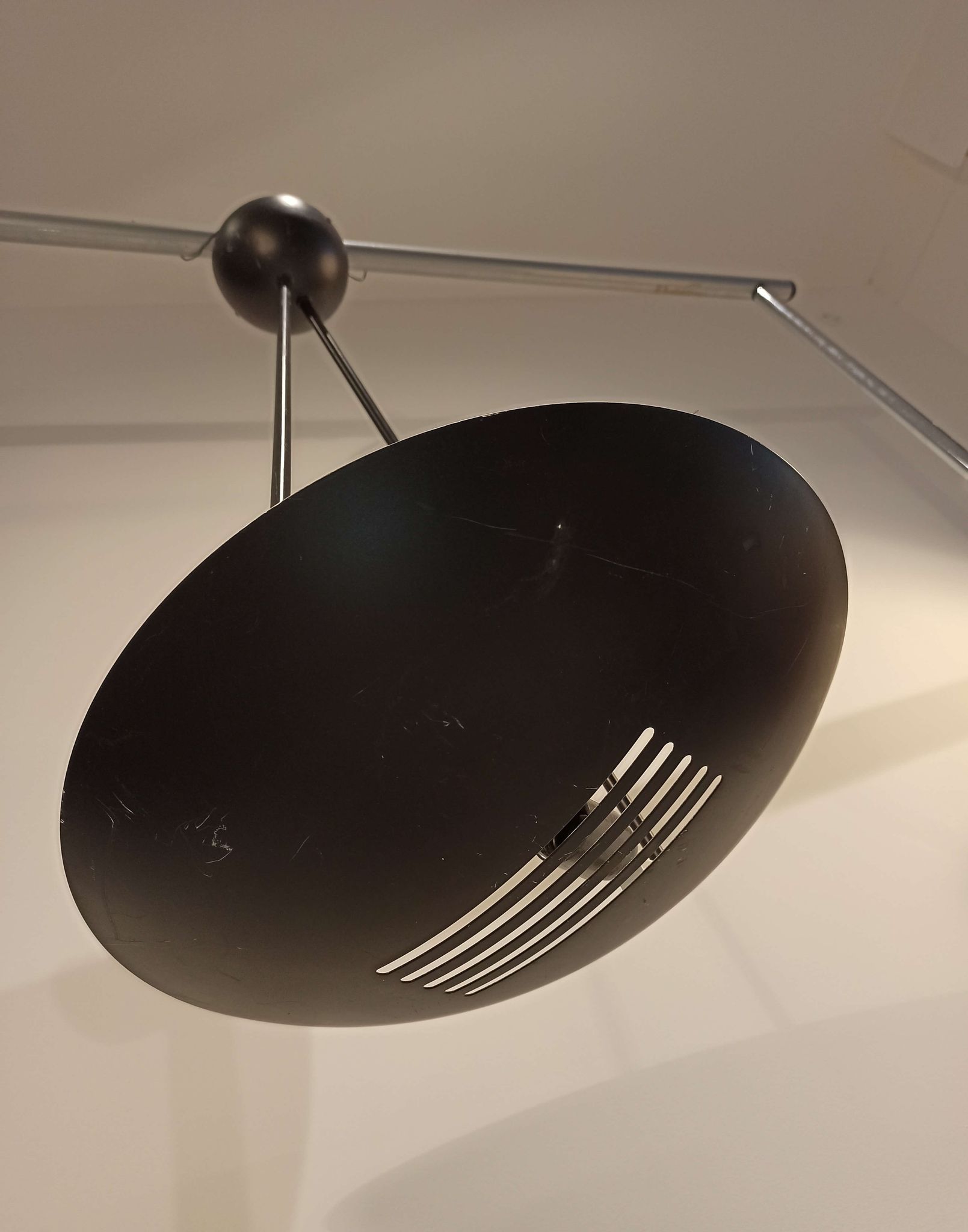 Large Suspension industrial chandelier vintage black metal saucer shape
