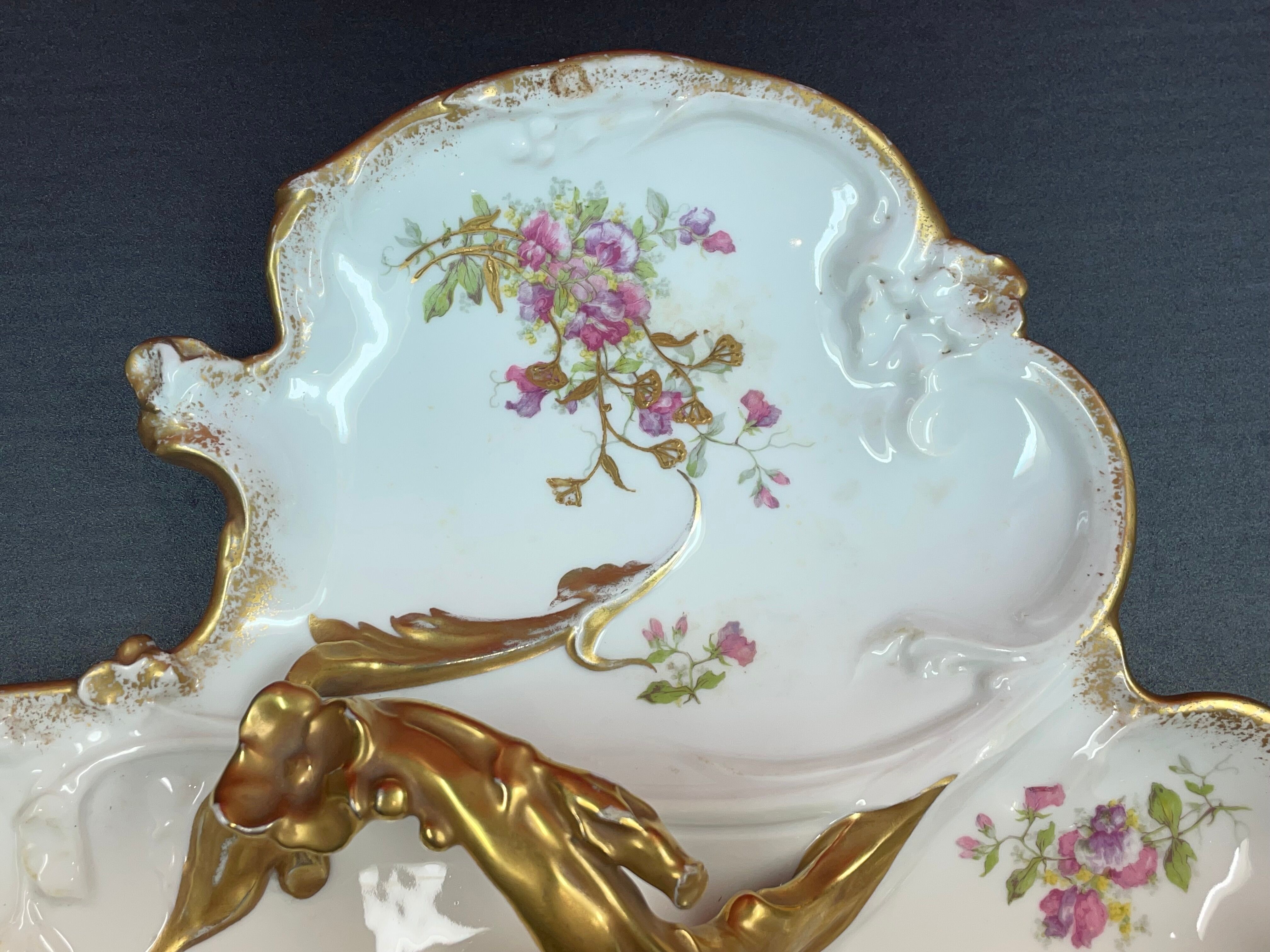 Servant appetizer sweets Limoges Gold and Flowers