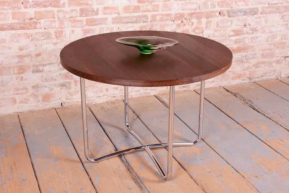 Bauhaus Round Coffee Table in Beech and Wenge, Czech, 1930s