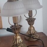 Vintage lamp in metal with brass finish and frosted opaline glass – 2 available