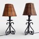 Spanish Hand Forged Wrought Iron Table Lamps with Hand Woven Wicker Shades