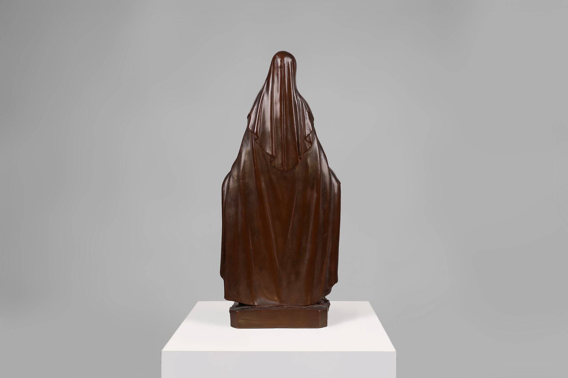 Large Holy Maria Statue in Bronze Painted Plaster, Belgium, 1930s