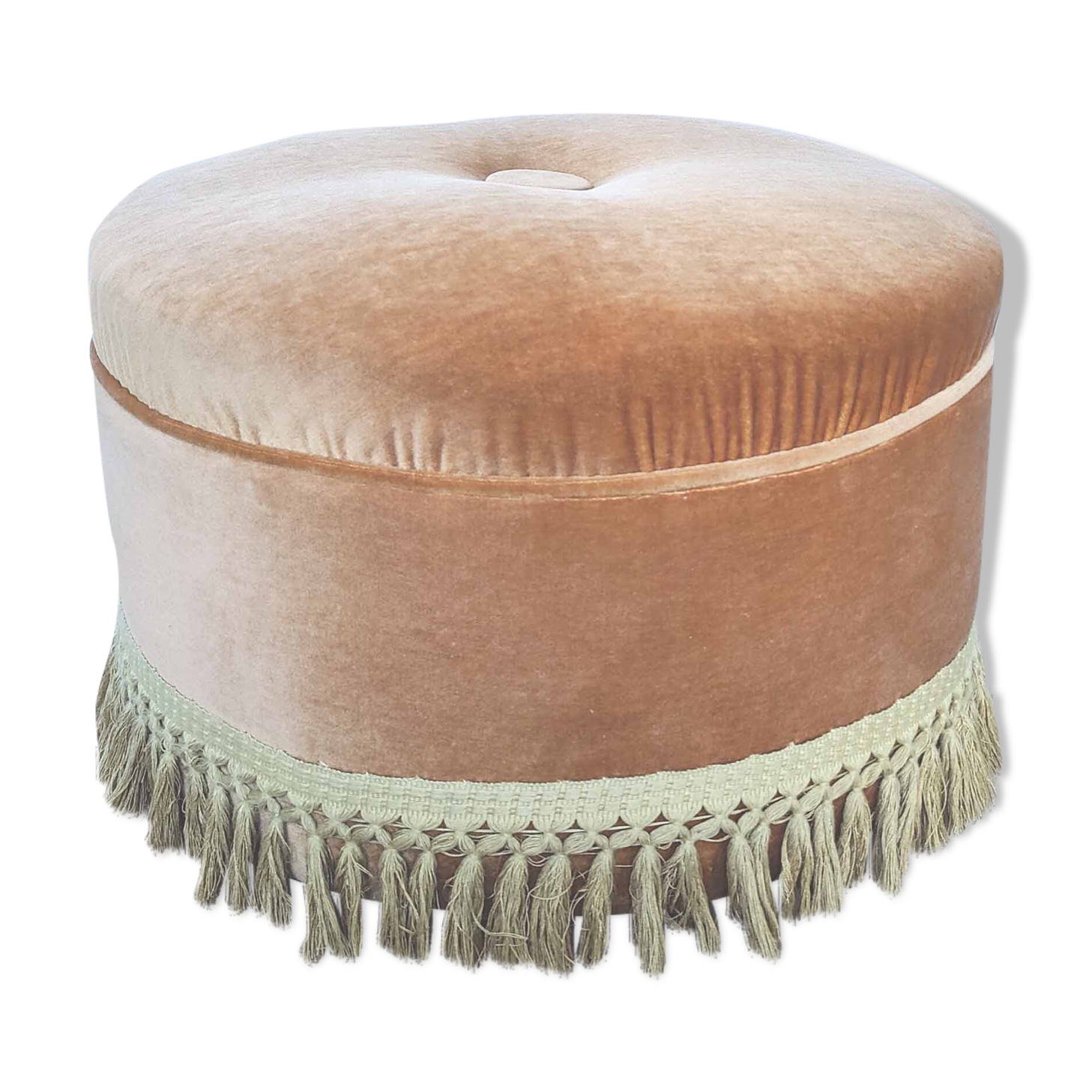 Vintage velvet pouf with fringes