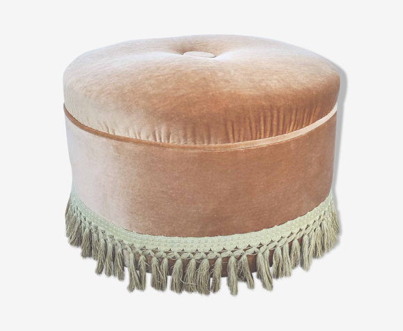 Pouf velours vintage à franges